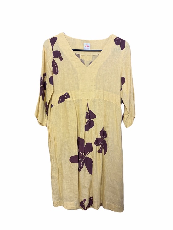 Kealopiko Dresses & Skirts - AL ALON Yellow Midi Dress with Plum Floral Print